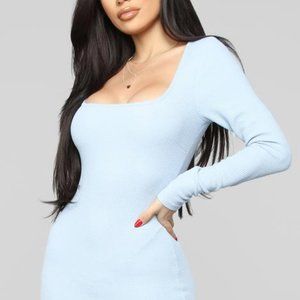 SWEATER WEATHER Blue Ribbed Midi Dress